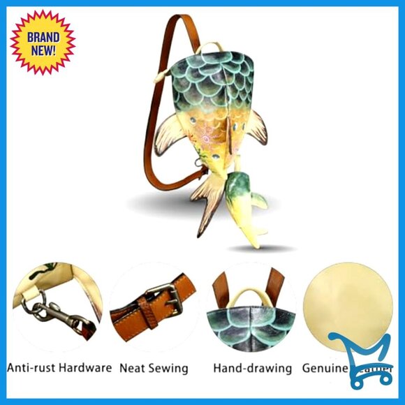 Genuine Leather Sling Backpack Convertible Crossbody Purse Whale Shark Shape